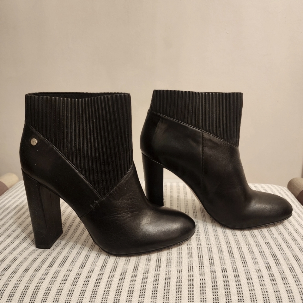 Calvin Klein Black Leather Pleated Bootie